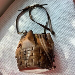 HOLDING HORSES Tan Leather Woven Shoulder Bag